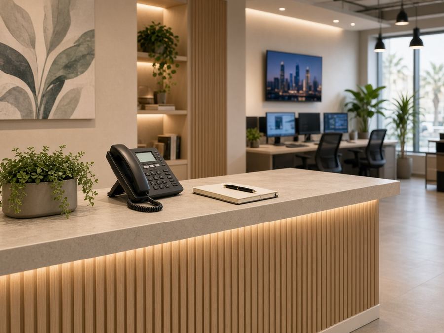 Contact desk at Urban Bloom Newsroom in Doha